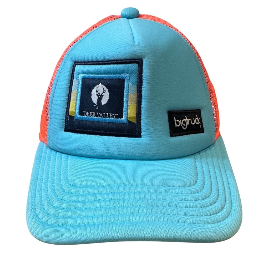 bigtruck Deer Valley Trucker Hat Blue Orange Mesh Snapback Womens 54cm